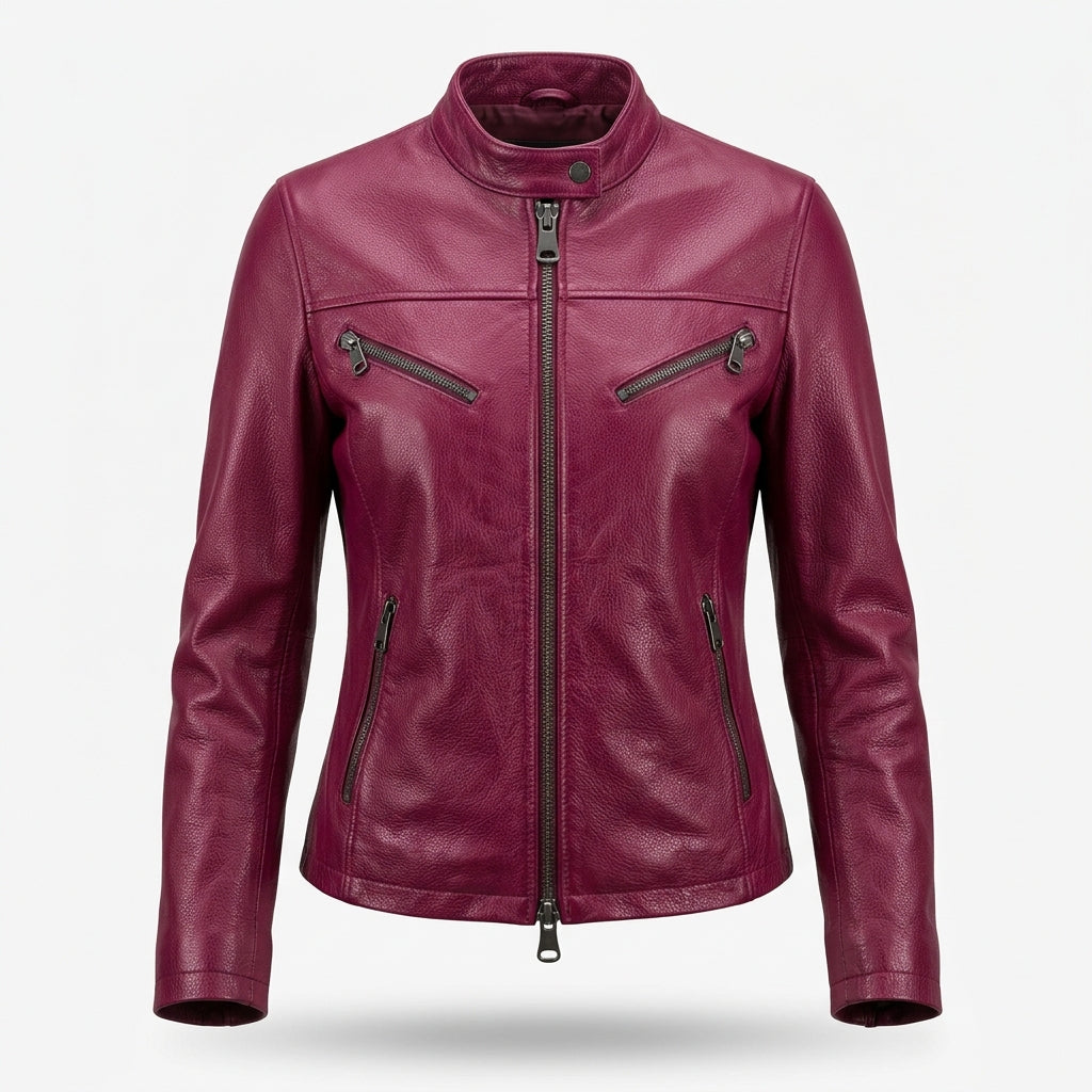 Women's Berry Magenta Pebbled Leather Jacket