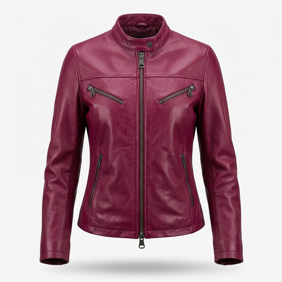 Women's Berry Magenta Pebbled Leather Jacket