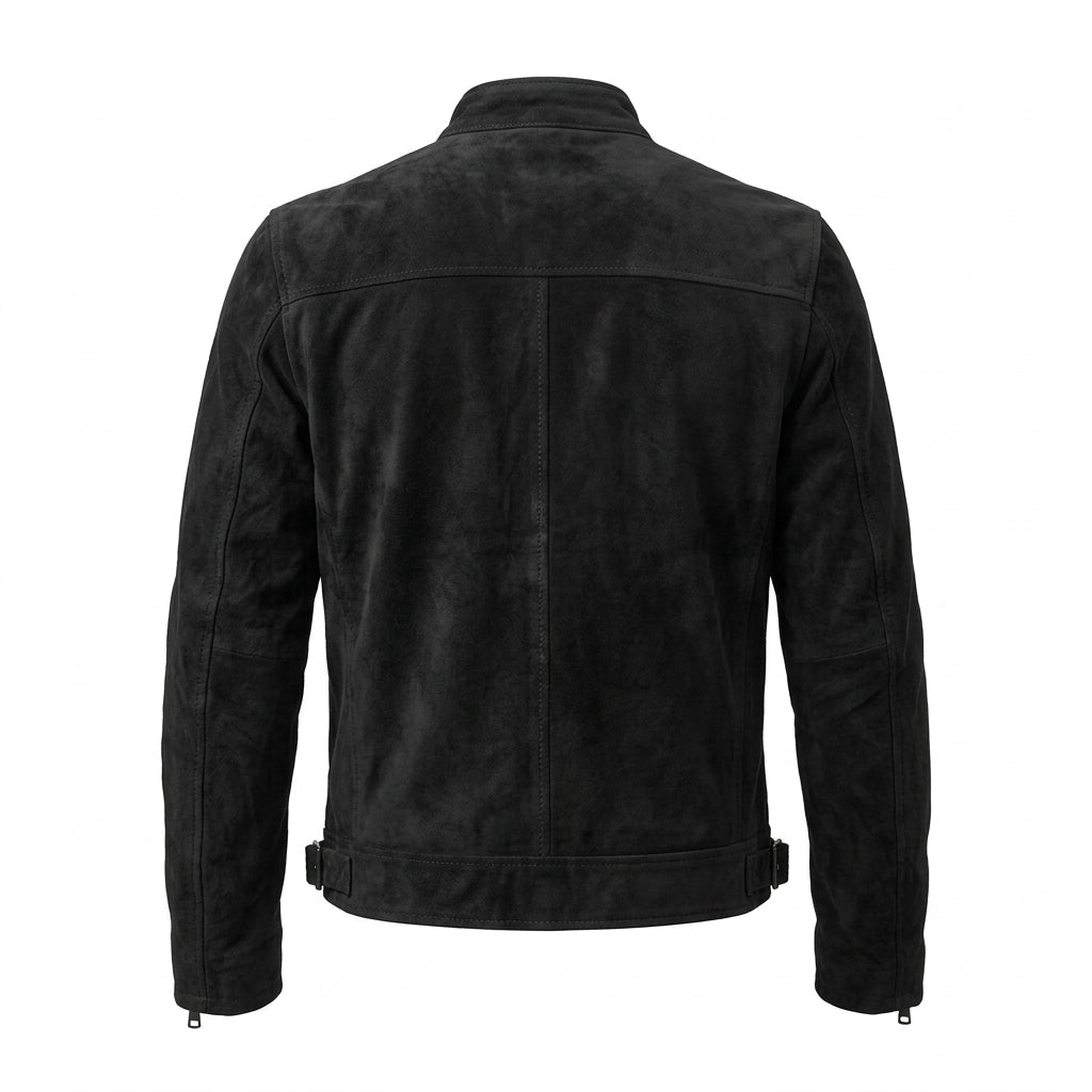 Men's Black Suede Leather Cafe Racer Jacket