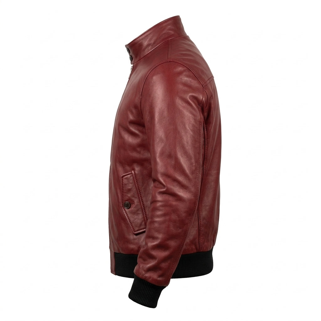 Men's Red Leather Harrington Jacket
