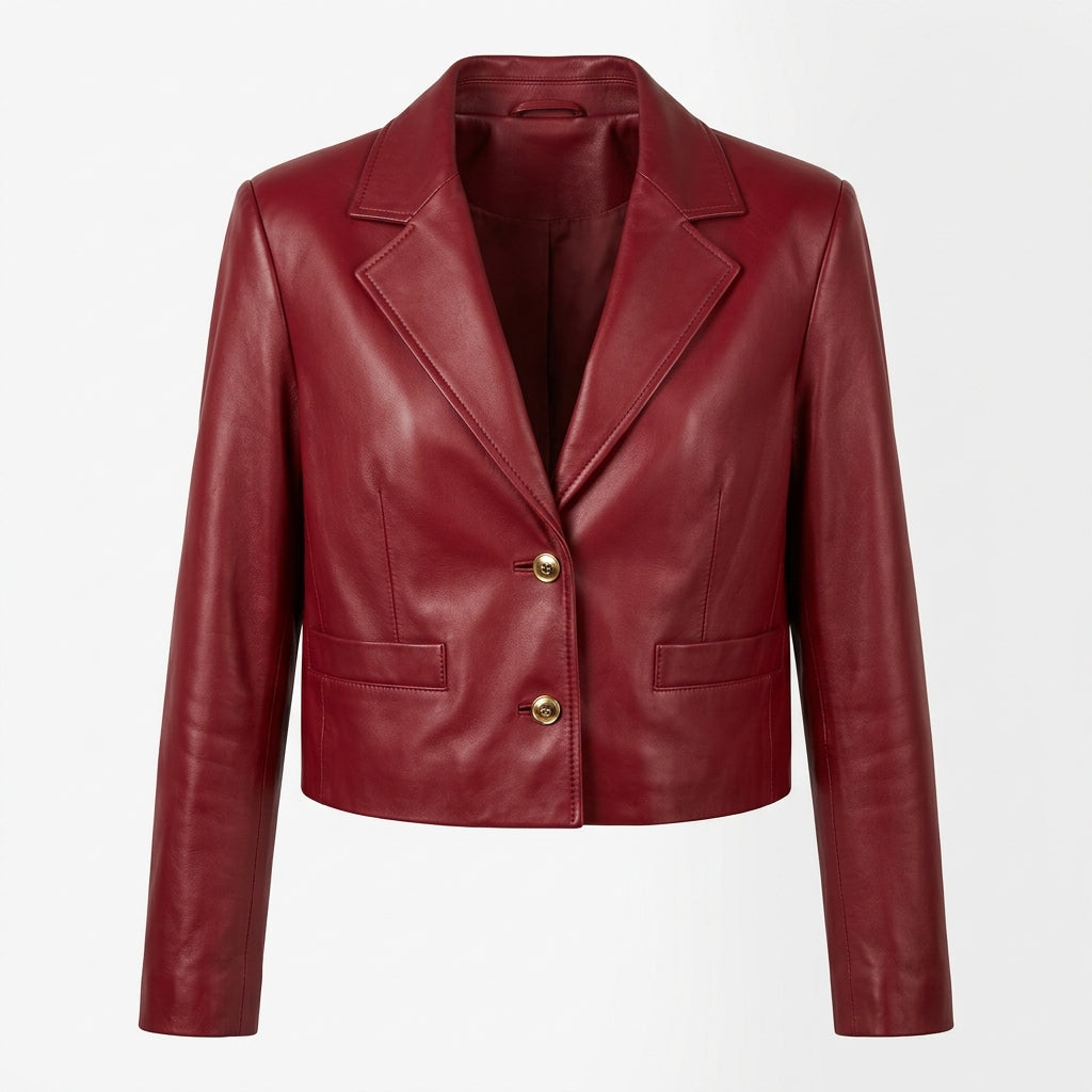 Women's Red Cropped Leather Blazer