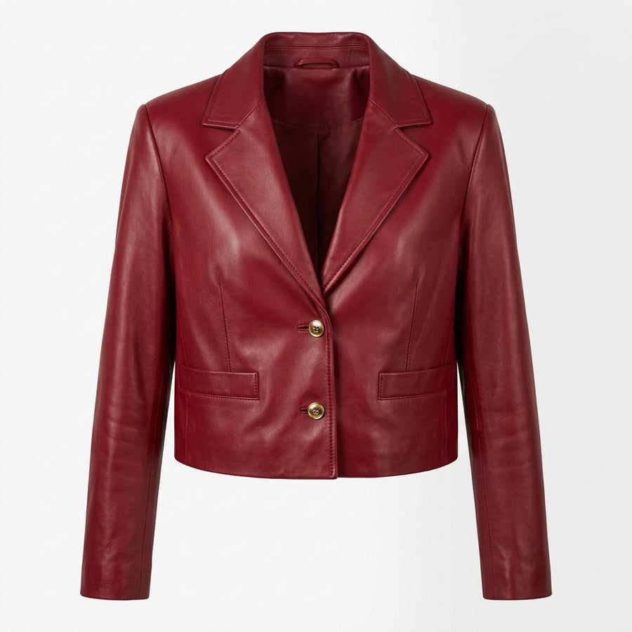 Women's Red Cropped Leather Blazer