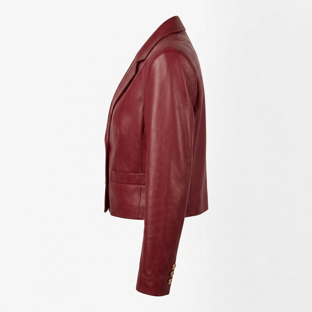 Women's Red Cropped Leather Blazer