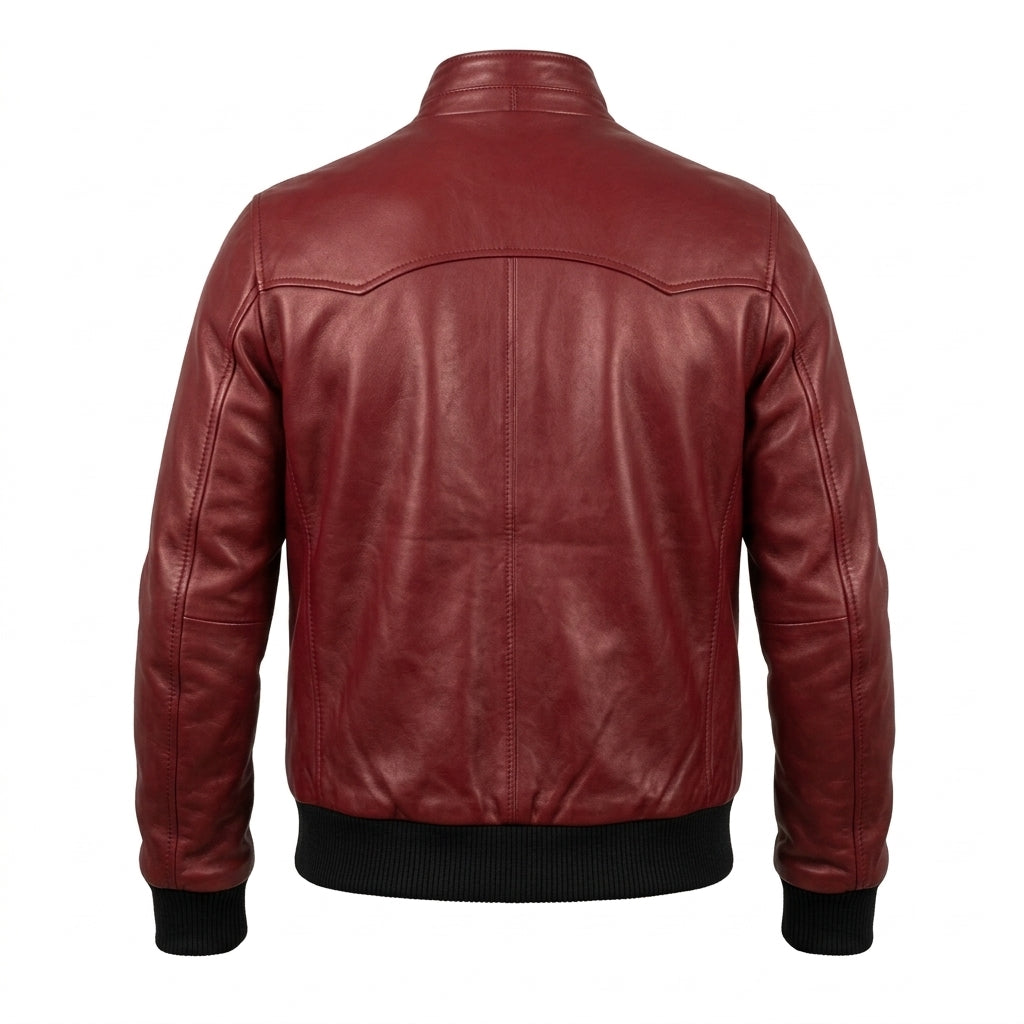 Men's Red Leather Harrington Jacket