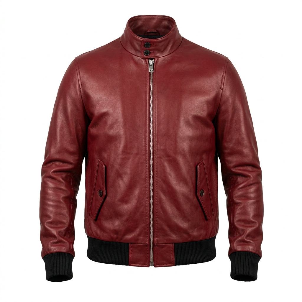 Men's Red Leather Harrington Jacket