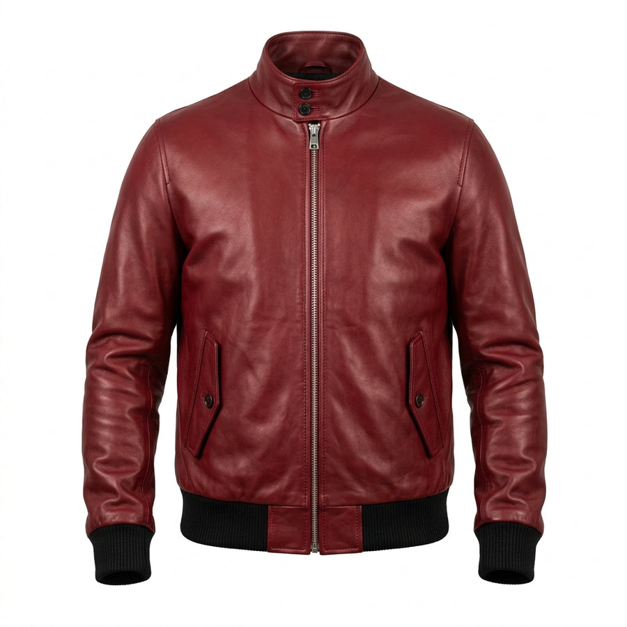Men's Red Leather Harrington Jacket