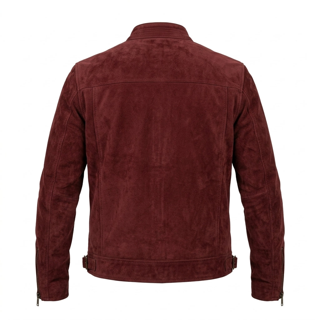 Men's Red Suede Leather Cafe Racer Jacket