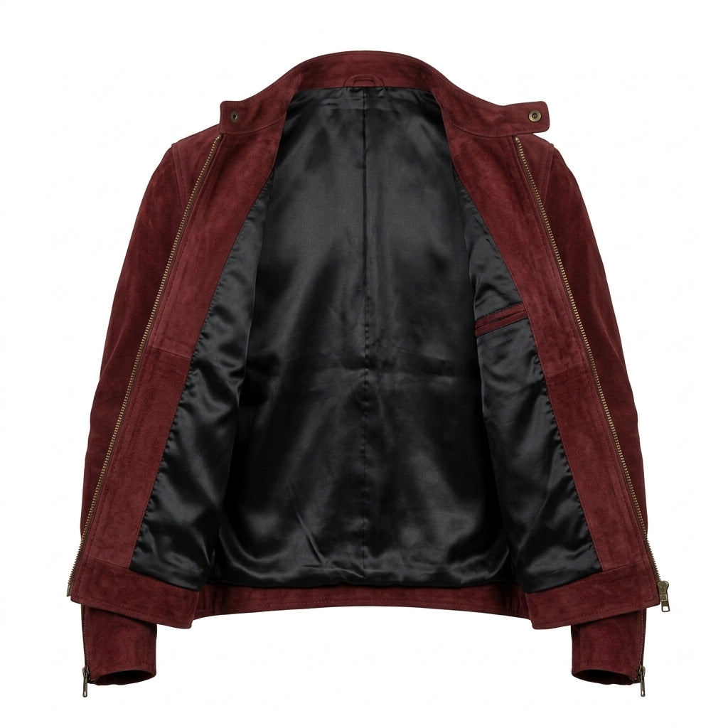 Men's Red Suede Leather Cafe Racer Jacket
