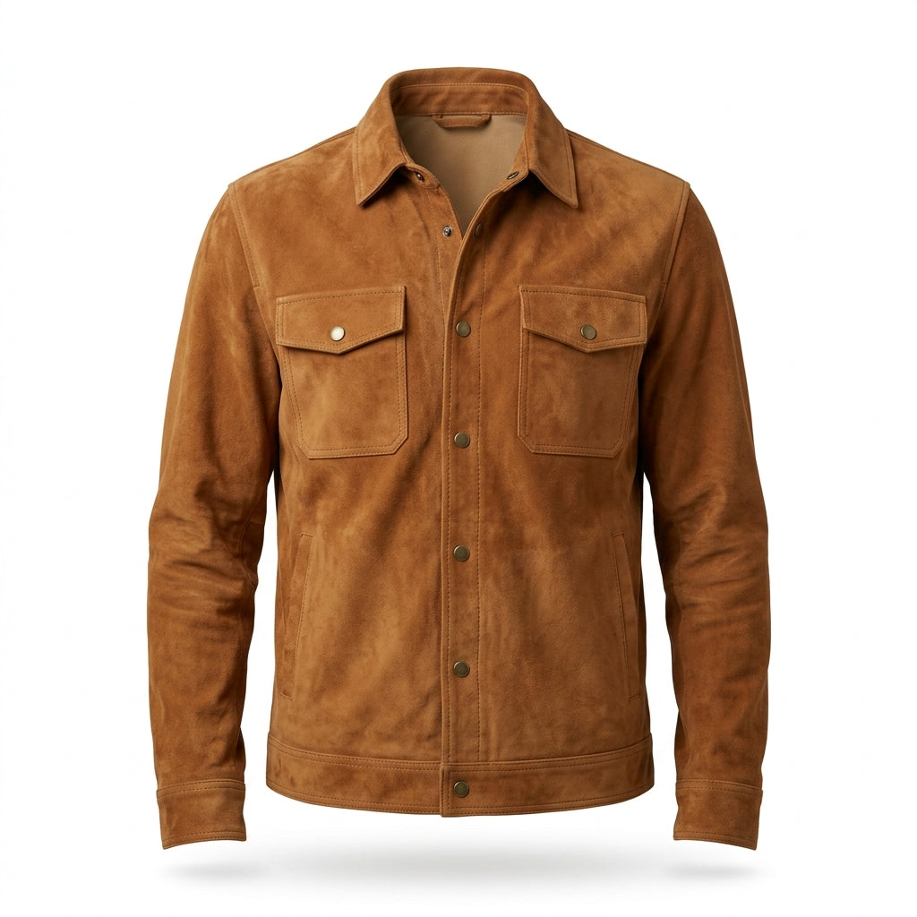 Men's Tan Suede Leather Overshirt Jacket