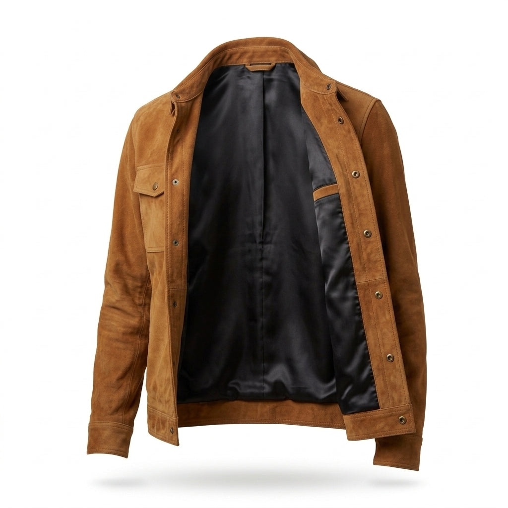 Men's Tan Suede Leather Overshirt Jacket