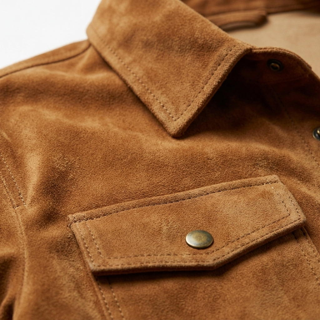 Men's Tan Suede Leather Overshirt Jacket