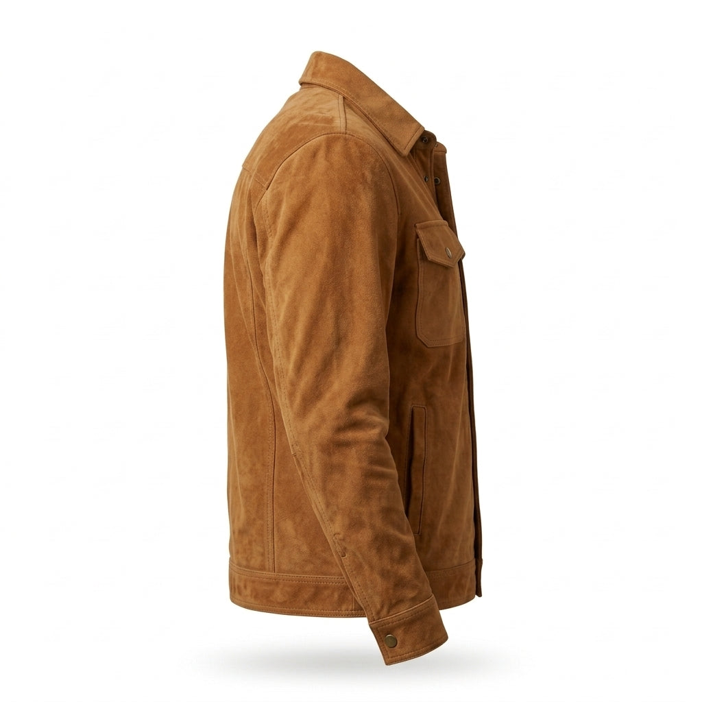 Men's Tan Suede Leather Overshirt Jacket