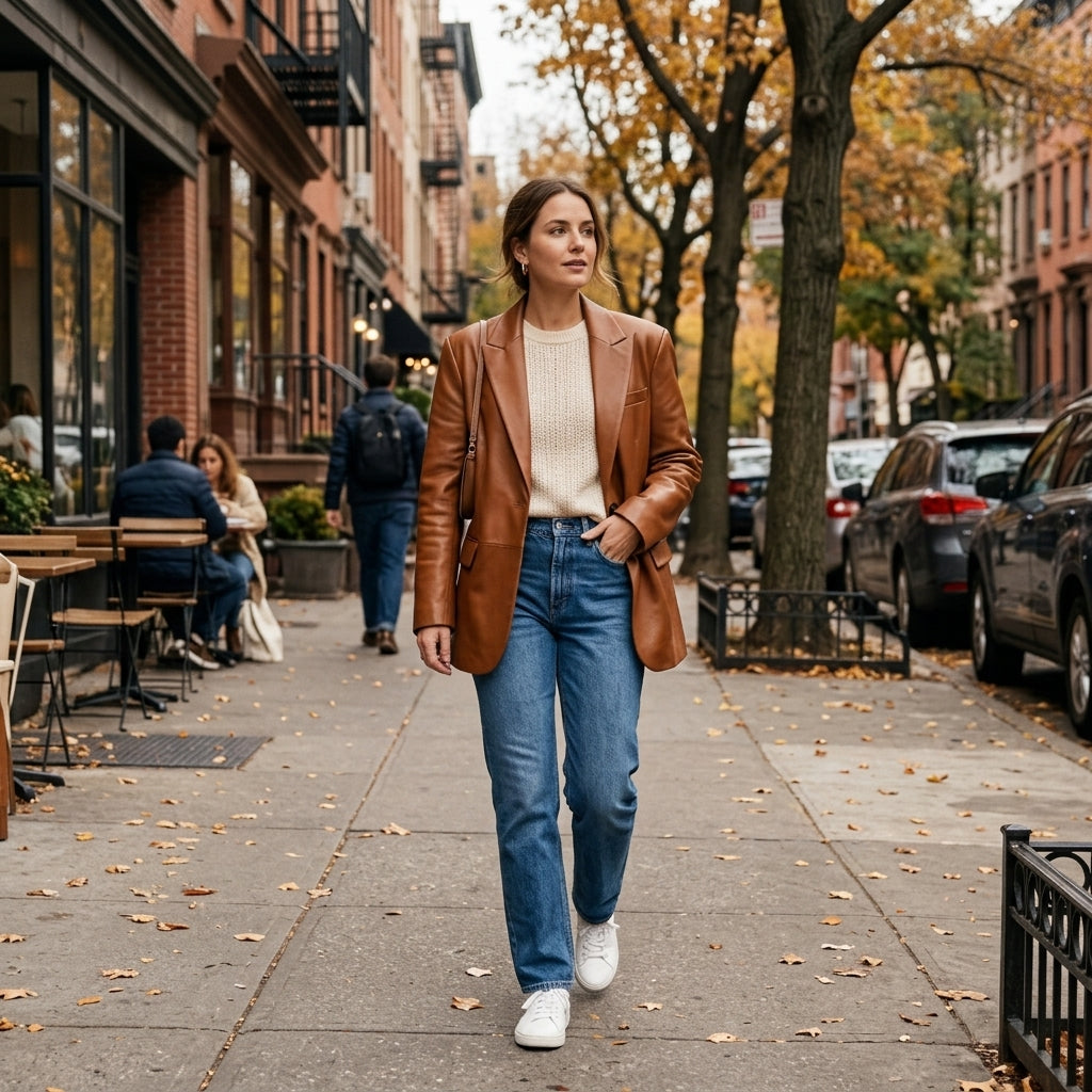 Women's Caramel Brown Oversized Leather Blazer