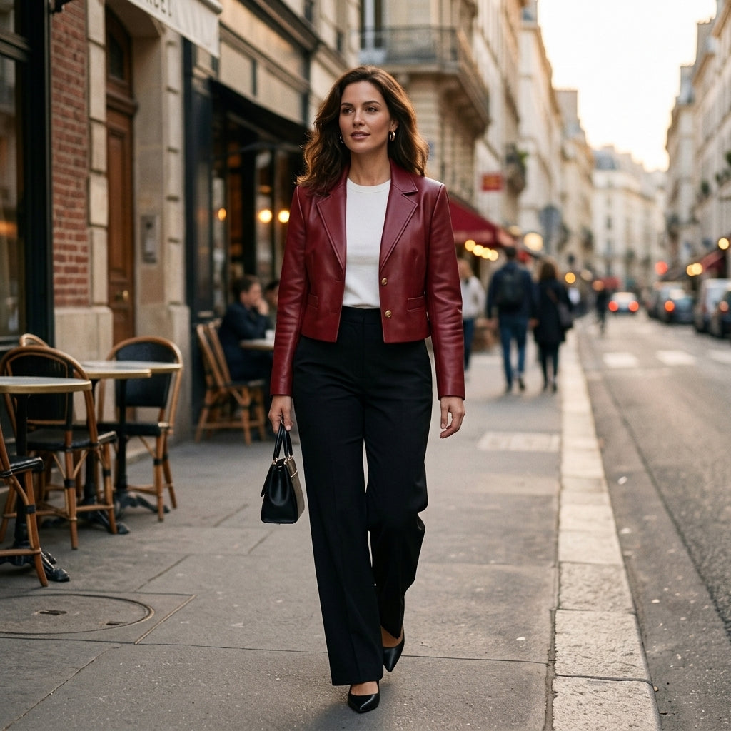 Women's Red Cropped Leather Blazer